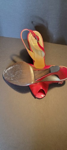 STUART WEITZMAN Patent Leather RED Slingback Sandals Unique Heels Size 8.5 - Picture 7 of 9