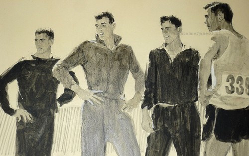 LIONEL GILBERT ORIGINAL ILLUSTRATION ART 1950 PAINTING SPORTS MALE ATHLETIC WEAR - Picture 2 of 5