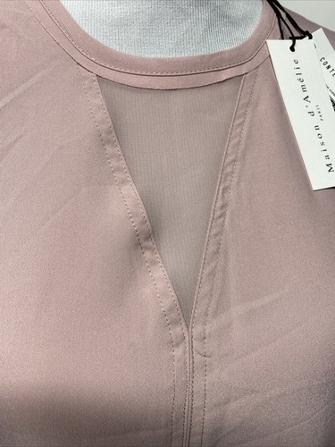 Maison d’ Amelie Women’s XS Sleeveless Pink Sheer V HiLo Blouse - Picture 2 of 12