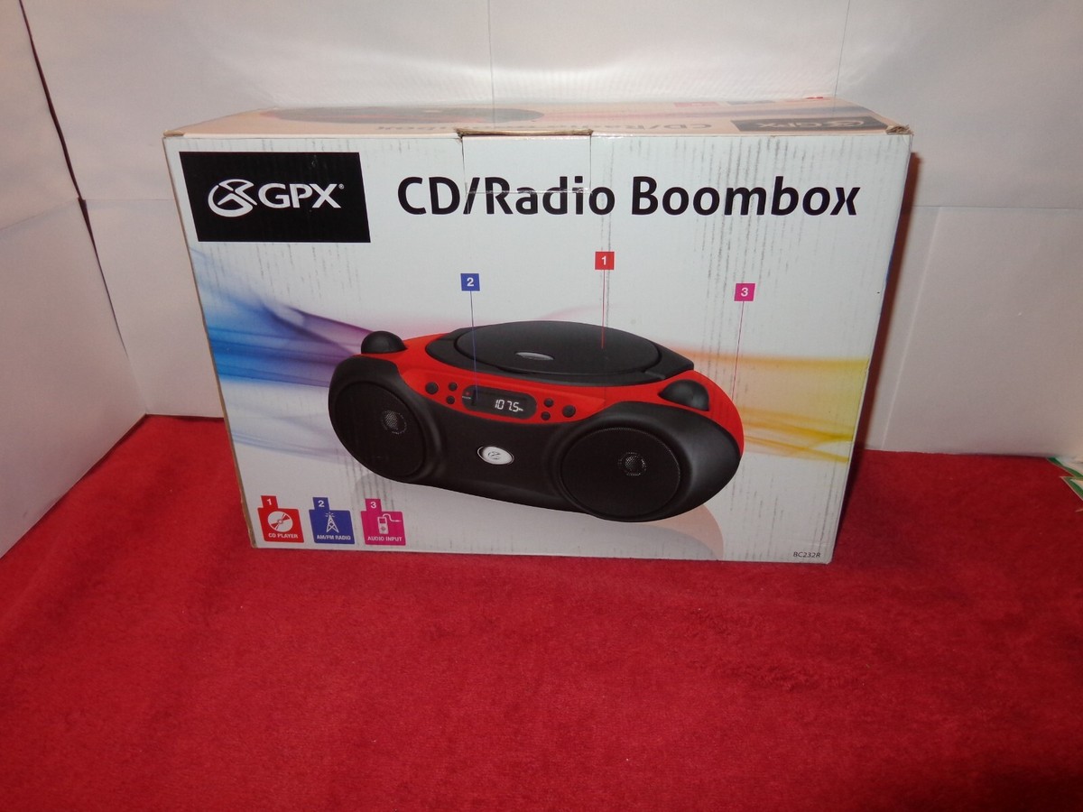 NEVER USED GPX CD/RADIO BOOMBOX +AUDIO INPUT- UNIQUE RED