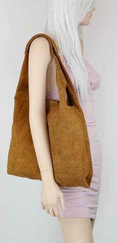 Plain Genuine Suede Shoulder Bag Open Top Handles Magnetic Snap Made in Italy - Picture 46 of 76