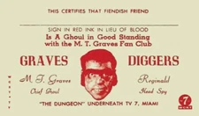 GRAVES DIGGERS - M. T. GRAVES FAN CLUB MEMBERSHIP CARD - VINTAGE REPRINT