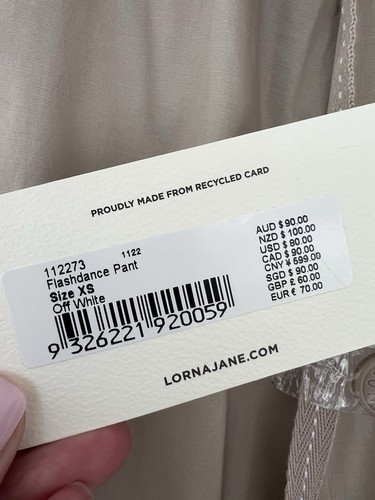 Lorna Jane Flashdance Pant XS Off White BNWT $90 Adjustable Length Active Wear - Picture 9 of 11