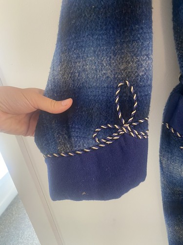 Vintage The Challenge Plaid Blue Norw Wool Dressing Gown Smoking Jacket One Size - Picture 5 of 13