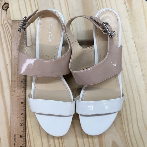 Calvin Klein Sandals Womens 9.5 M Lorianne Slingback White Leather Cork Wedge - Picture 6 of 16