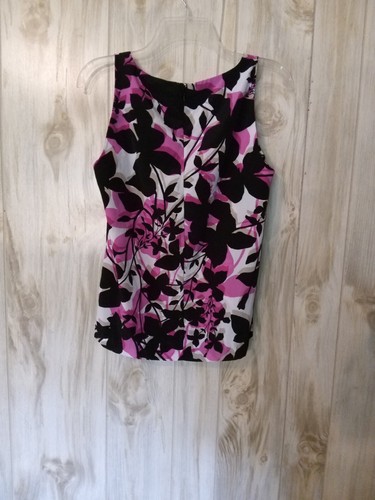 NWT Dana Buchman Floral Tank/ Blouse Size Small. Black, White, Gray Fushia. - Picture 2 of 10