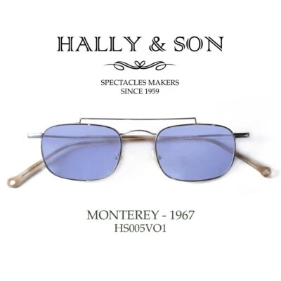 200€ Petites Lunettes de soleil en métal argenté verres bleus Hally & Son hs005 - Photo 1/4