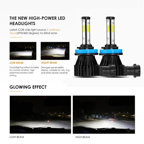 IRONWALLS 4-Side H11 H9 H8 LED Headlight Conversion Low Beam Kit 6500K White Z4 - Picture 5 of 12