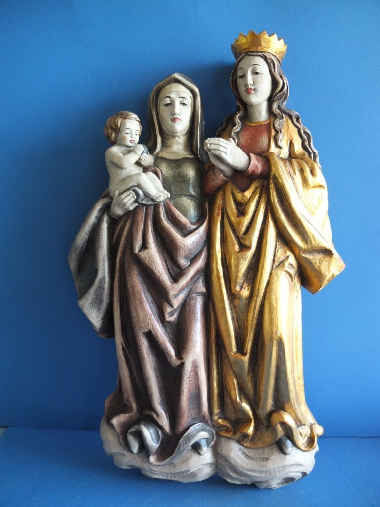 Hl. Anna mit Maria und Jesus, Anna Selbdritt, Holz geschnitzt, Wandrelief