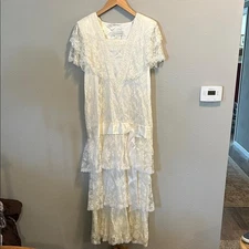 Vintage Jessica McClintock Ivory Lace Wedding Dress Gunne Sax Drop Waist