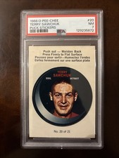 1968 O-Pee-Chee Hockey Puck Stickers Terry Sawchuk #20 Detroit Red Wings PSA 7