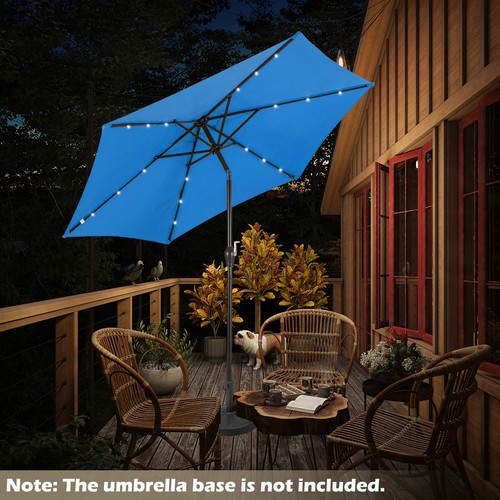 9FT Patio Solar Umbrella LED Patio Market Steel Tilt W/ Crank Outdoor Blue - Picture 4 of 10