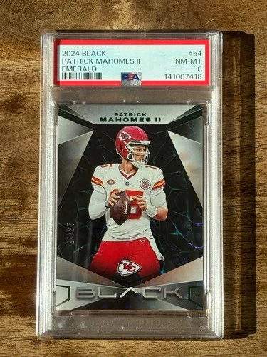 2024 PANINI BLACK PATRICK MAHOMES II # 54 EMERALD /15 - PSA 8 NM-MT - POP 4