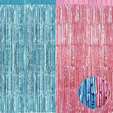 4 Pack Pink, Blue Foil Fringe Curtains, Gender Reveal Backdrop, 3.28 x 6.56 Ft