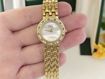 ESQ Esquire Movado Mother of Pearl MOP Interchangeable Bezel Ladies Watch WORKS!