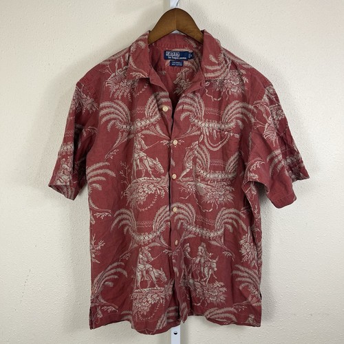 Vintage Polo Ralph Lauren Herren M Medium Caldwell Button Shirt Pferdemuster