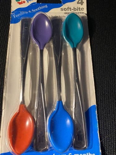 Vtg The First years set of 4 soft-bite baby spoons rubber tip unopened pkg - Picture 3 of 4