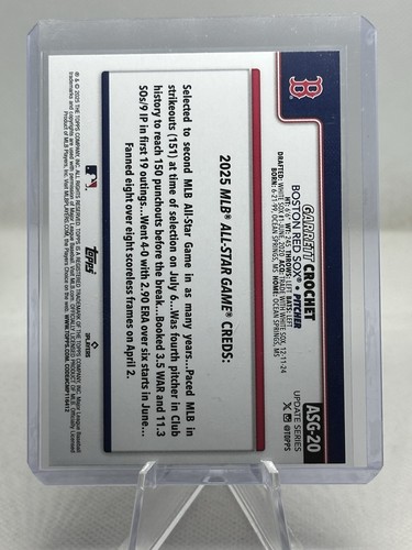 2025 Topps Update Garrett Crochet All Star Game Pink Holo Foil Exclusive #ASG-20 - Picture 2 of 9