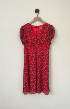 CALVIN KLEIN Red Floral Chiffon V Neck Empire Waist A Line Dress Women’s 4