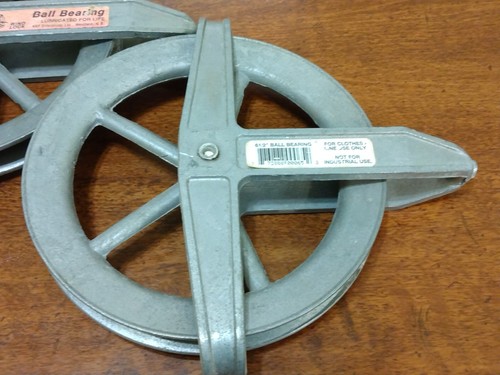 2 VINTAGE ALUMINUM 6 1/2" CLOTHESLINE PULLEY FOR OUTSIDE Westfield N.B. - Picture 5 of 12