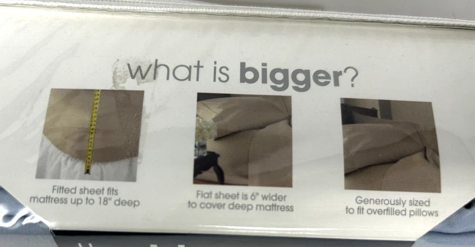 Juego de sábanas vintage JCPenney Home Collection BIGGER COMPLETO XDP Blue Haze 300 TC NUEVO Foto 3 de 4