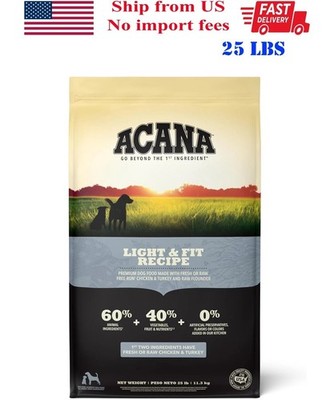 ACANA Grain Free Dry Dog Food Light & Fit Recipe 25lb Bag, ship from US