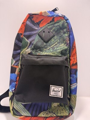 Hershel Green, Blue, & Orange Tropical Print Sling Backpack Bag