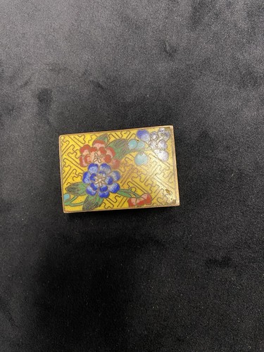 Vtg Cloisonné Match Box Enamel Brass Floral Design Yellow, Blue, Pink - Picture 2 of 7