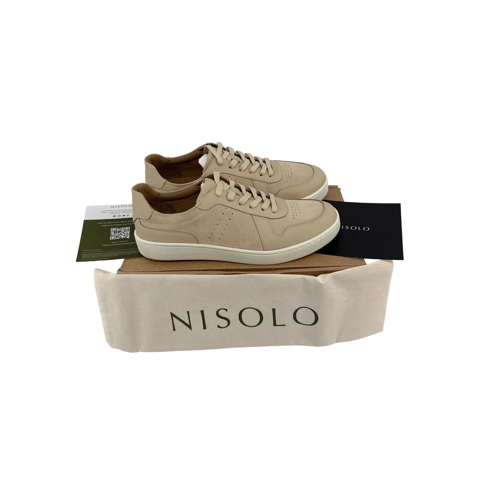 Nisolo Elayna Court Sneaker Mens 7.5 Sand Beige Leather Suede VE202406 NEW