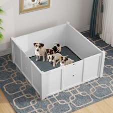 DWVO Large Dog Whelping Box Wooden Puppy Playpen 39.4x39.4x17.7in Washable Pad