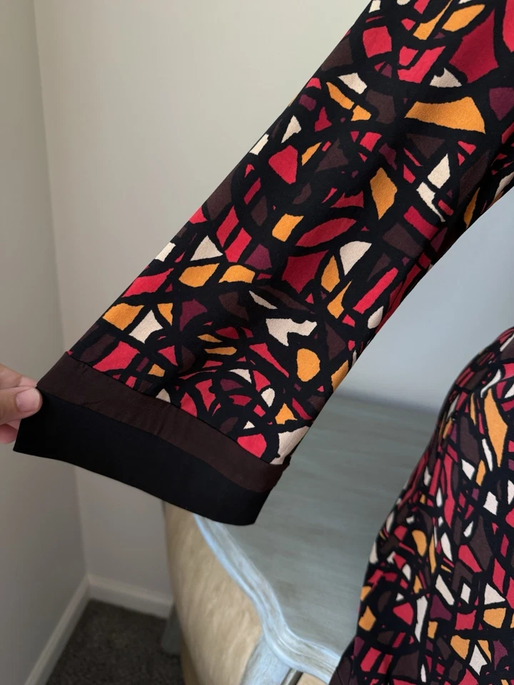 Vestido Ronni Nicole XL 14 Manga 3/4 Geo Estampado Colorido Años 70 Retro Otoño Pullover Foto 2 de 4