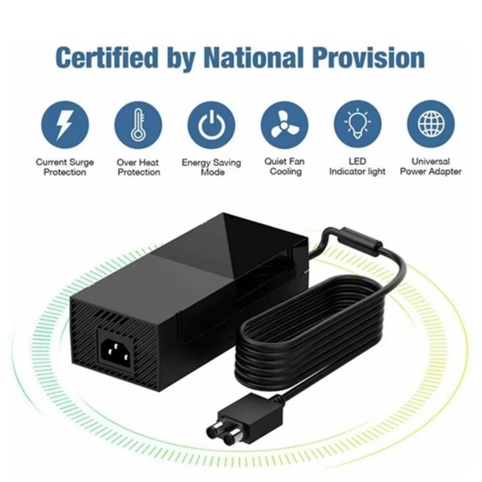Adaptador de CA para consola Microsoft Xbox One cargador de ladrillo cable de alimentación negro Foto 2 de 4