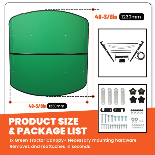 Tuff Top Tractor Canopy 52" X 52" For John Deere  2" x 2" or 2" x 3" ROPS Green - Picture 3 of 17