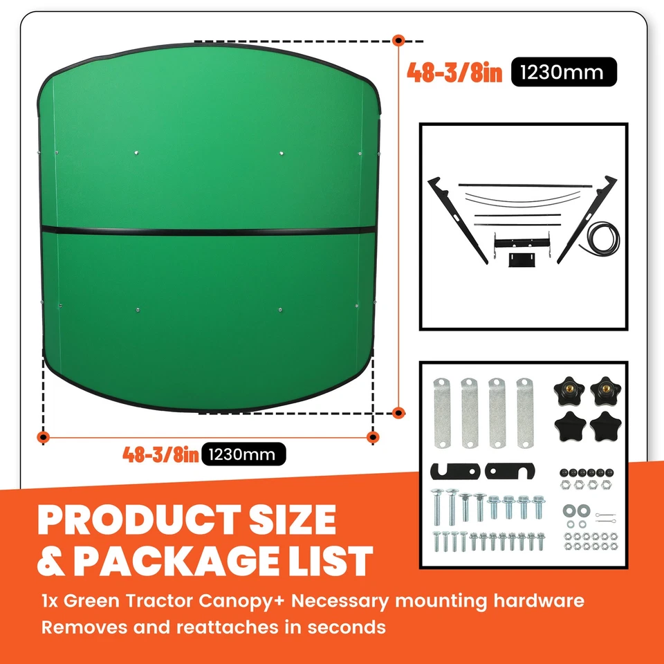 Toldo de tractor Tuff Top 52" X 52" para John Deere 2" x 2" o 2" x 3" ROPS verde Foto 3 de 4
