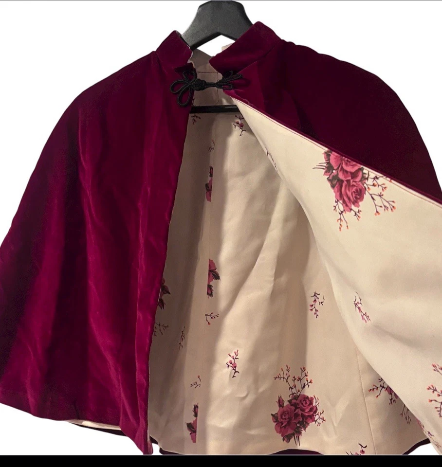 Capelet de terciopelo borgoña vintage forro de seda floral talla única Foto 3 de 4