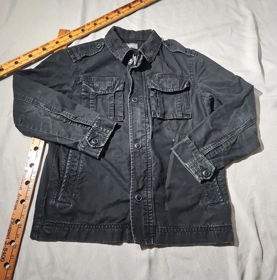 Chaqueta Merona Para Hombre Mediana Negra Militar 4 Bolsillos Campo Utilidad Lona Grunge Foto 2 de 4