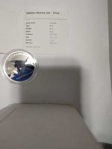 2012 Tokelau $5 Marine Life - The Orca 20gr .925 Silver Proof Low Mintage - Picture 12 of 12