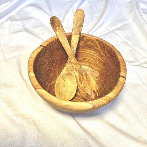 Olive Wood Salad Bowl, Rustic OLIVE Wood Fruit Bowl d22cm - Picture 3 of 6