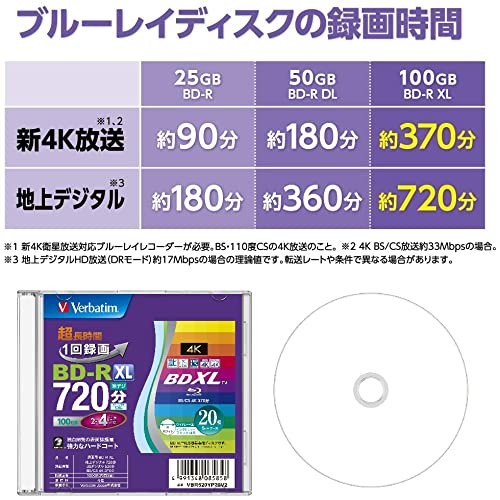 Verbatim Single Recording Blu-ray Disc BD-R XL 100GB 20 Discs 5mm Plastic Case W - Afbeelding 4 van 7