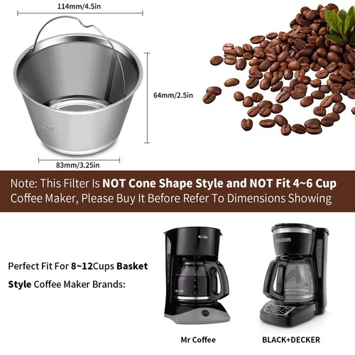 8-12 Cup Reusable Basket Permanent Coffee Filters, Perfect Fit for 8-12 Cup M... - Picture 2 of 7