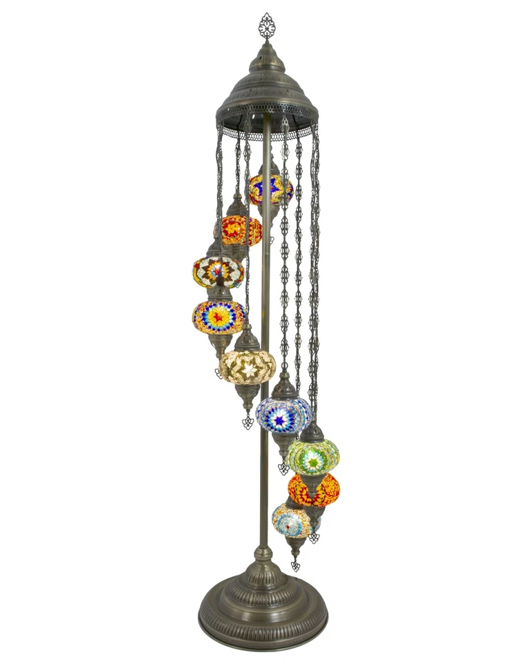 Turkish Mosaic Floor Lamp 9 Globes – 71” Tall Handmade Lamp with Bulbs Included  - Image 4 of 4