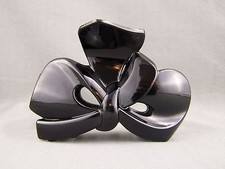 Black Bow Ribbon plastic 3.25 long barrette hair accessory clip claw clamp teeth