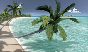 ISLAND PARADISE WALLPAPER MURAL Beach Scene Ocean Palm Trees Tropical Wall Decor
