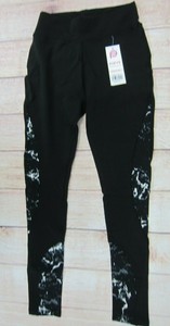 POP-FIT-Women-039-s-Athletic-Workout-Leggings-with-Pockets-1391-2-Black-Marble-NWT