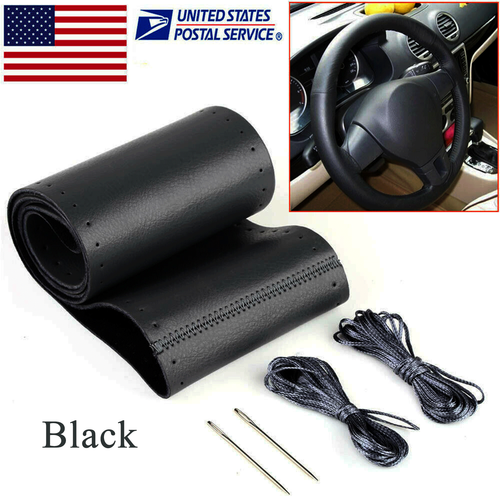 For 2003-2007 Chevy Silverado 1500 2500 3500 -Leather Steering Wheel Cover Black - Picture 2 of 12
