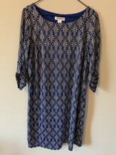 Motherhood Maternity Blue Crew Neck Roll Tab Sleeve Women Shift Dress Size S