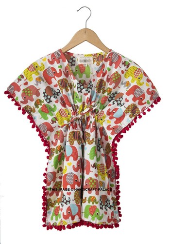 Kids Girls Abaya Maxi Dress Kaftan Holiday Elephant Printed Robe Party Gown - Picture 1 of 3