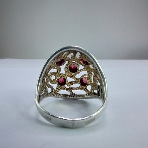 Vintage 875 Silver Soviet USSR Gothic Sterling Silver Ruby Gemstone Ring Size N - Picture 5 of 15