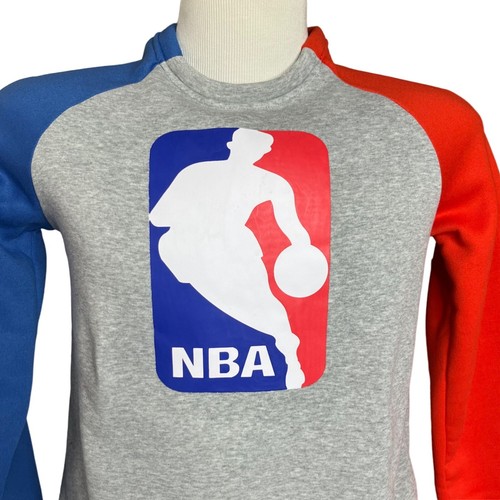 NBA Branded Youth Crew Neck Sweatshirt Gray Red Blue Fleece Lined Size Boys Larg - Picture 2 of 6