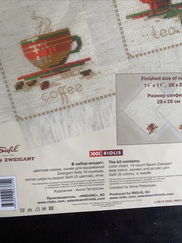 Juego de servilletas para taza de té y taza de café punto de cruz nuevo en paquete 11x11 ea - Imagen 6 de 9